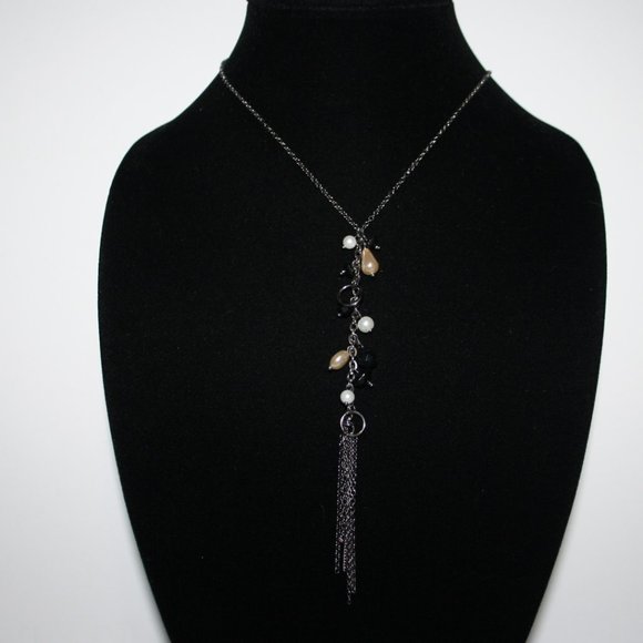 Beautiful gun metal and pearl drop necklace